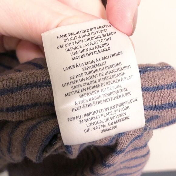 Anthropologie Serra Spliced Striped Tee Brown Asymmetrical - Picture 6 of 7